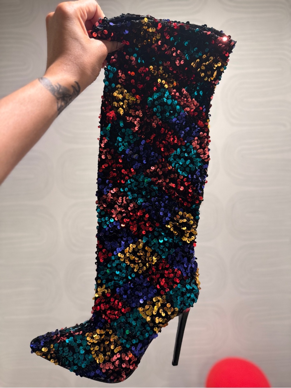 Sequin Multicolor Knee-High Stiletto Boot